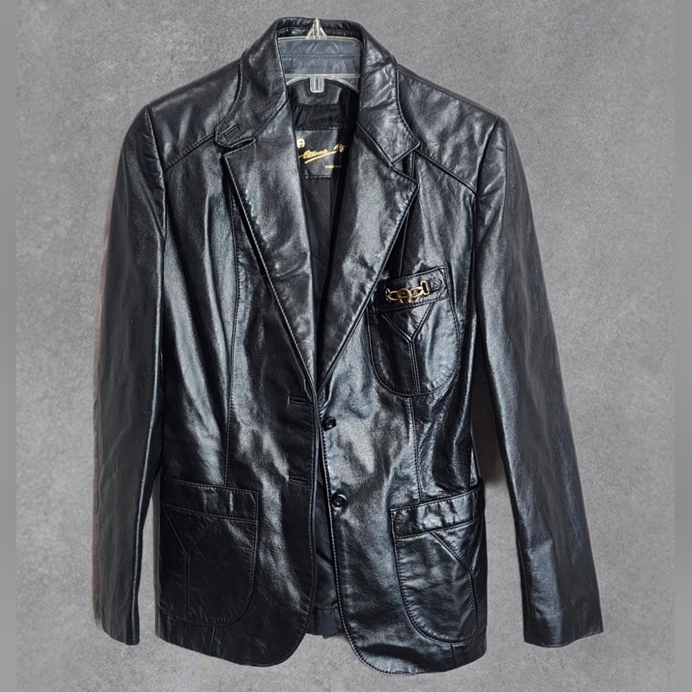 Etienne Aigner Vintage Black Leather Blazer Size 10